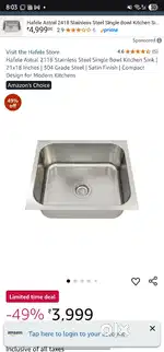 Hafele singe bowl sink - 21×19
