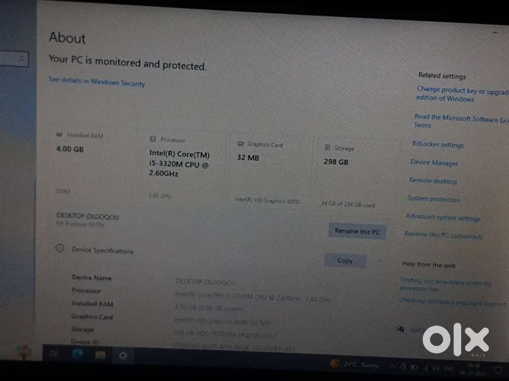 Hp ProBook 6470b i5 processor 320gb