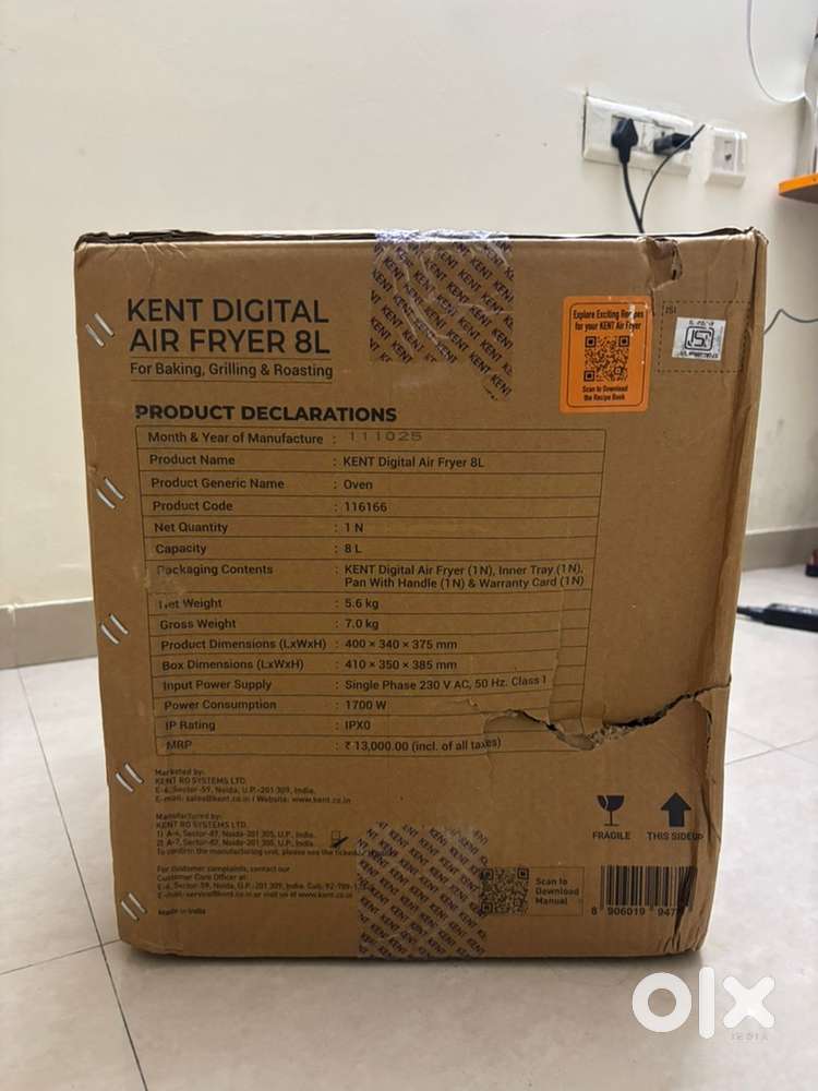 Box Packed Kent Digital Air Fryer 8L For Sell