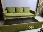 3 siter sofa 3 cushion l shape green colour 9 month use 35.000