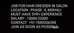 NEED HAIR DRESSER IN SALON