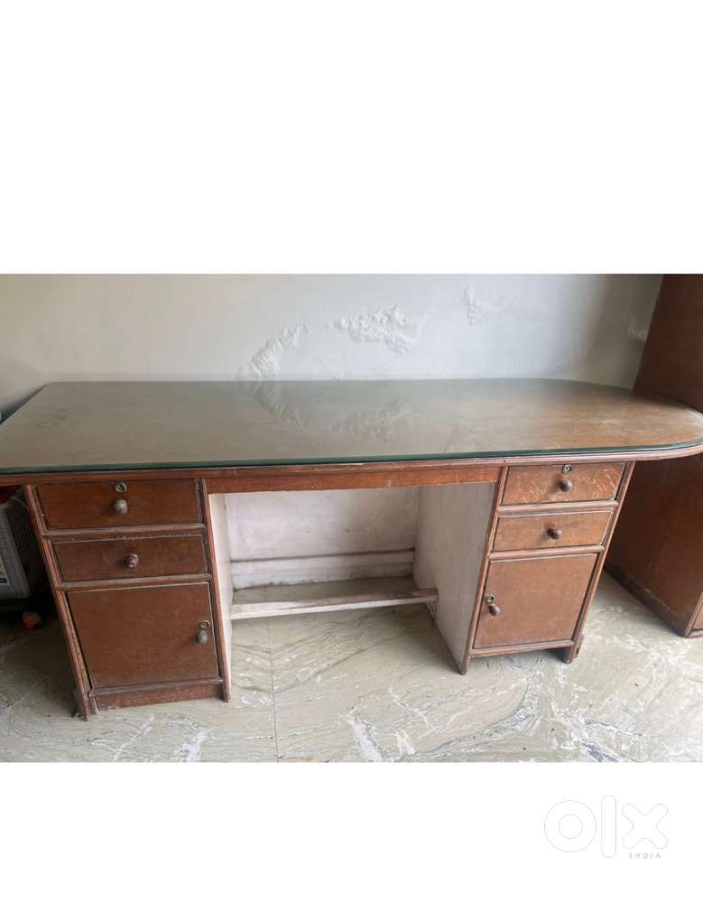 Wooden Office table with glass