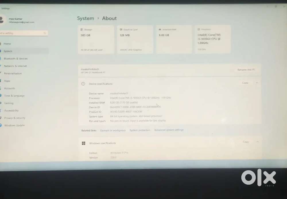 HP i5 ,10gen,Ram 8gb,storage 585gb, graphics card 128mb