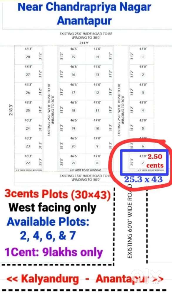 West Face 2.50cents after INTEL College, KLD Road, Anantapur