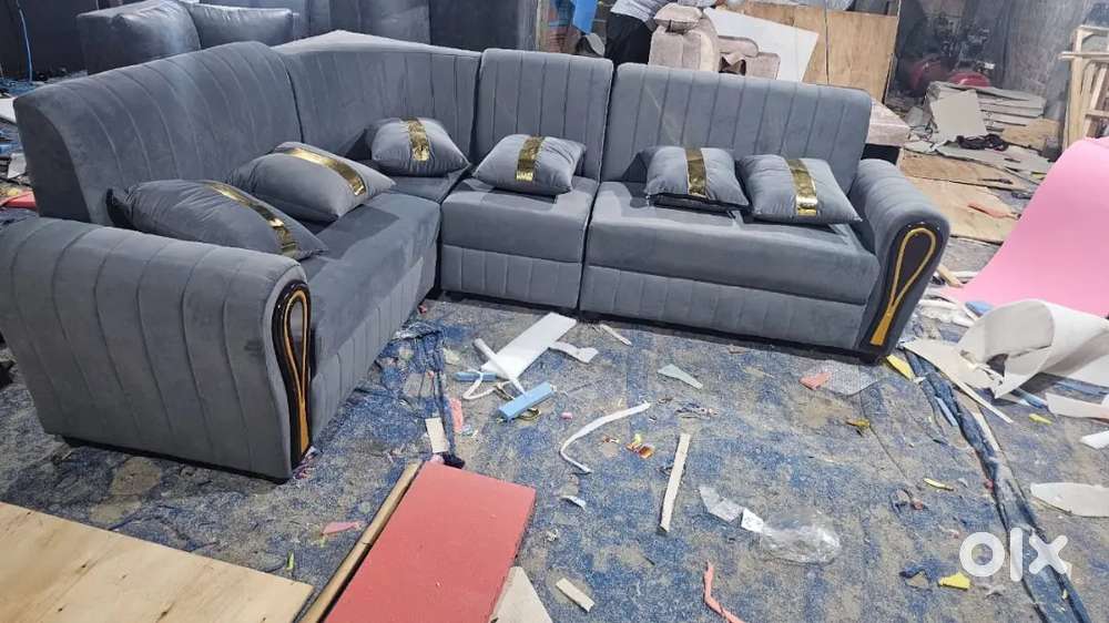 Grey colour l shape sofa set with wooden finish in STARF FURNITURE
