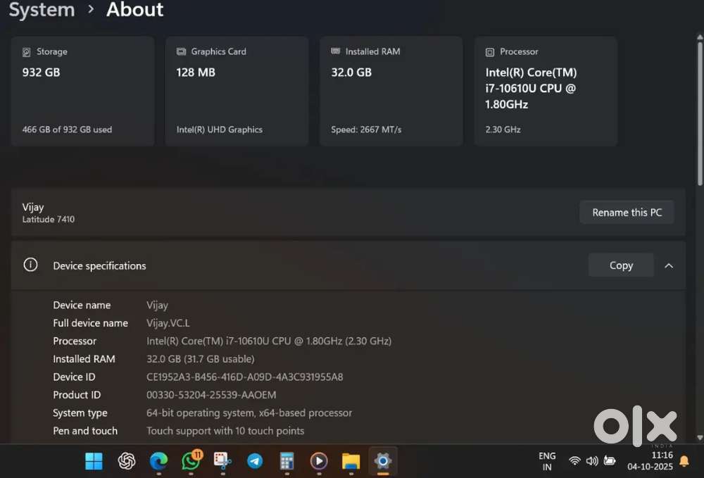 Exchange or sell Dell Touchscreen I7 10thgen 32gb ram