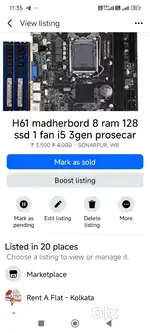 H61 madherbord with 128 ssd 8 ram with i5 3gen prosecar including fan