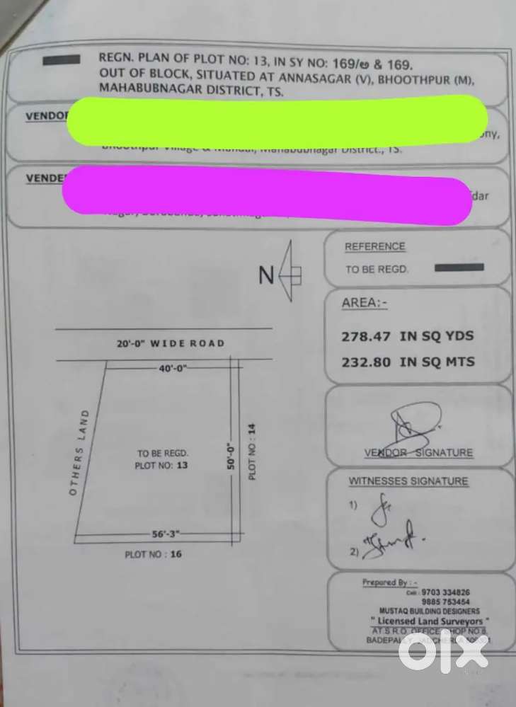 278 Sq yards EAST PLOT,406 Sq yards NORTH-WEST Corner