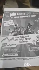 Job in dominos store make your carrier