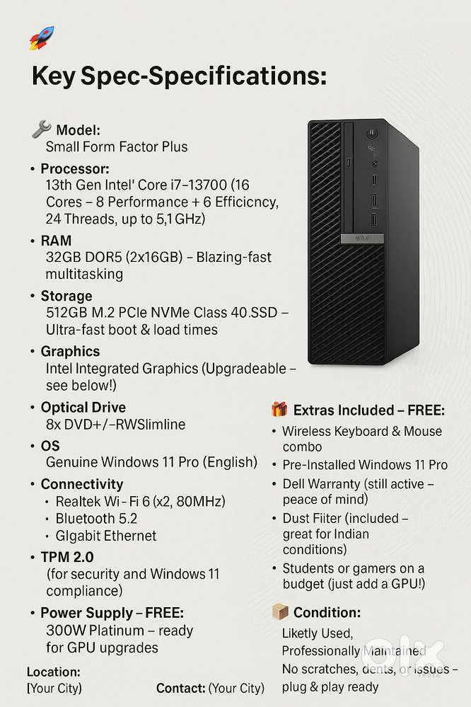 BIG DEAL Dell CPU with warranty i7 13th Gen 32GB DDR5 Win 11 Pro