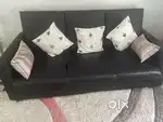 Black pure leather sofa set