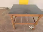 Teak wood table, rack & side cushion two seater