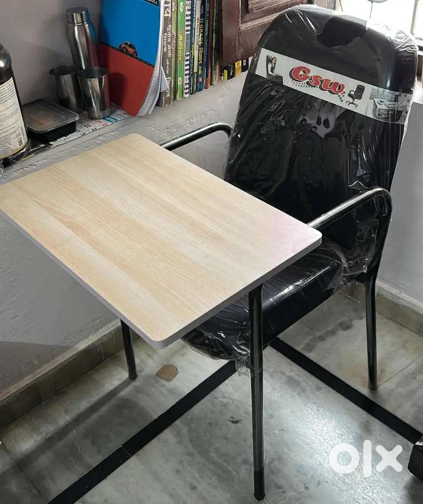 Study Chair with Laptop and Writing Pad with Black Cushion