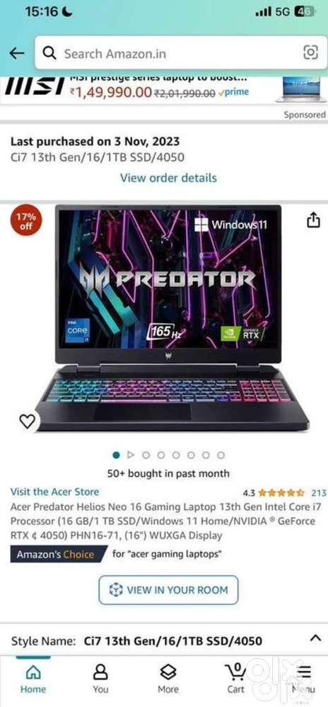 Acer Predator Helios Neo 16 Gaming Laptop