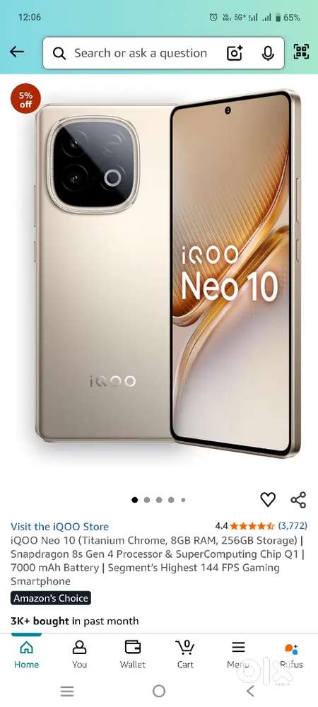 Iqoo neo 10 mobile, 8gb and 256 gb, 2 month old