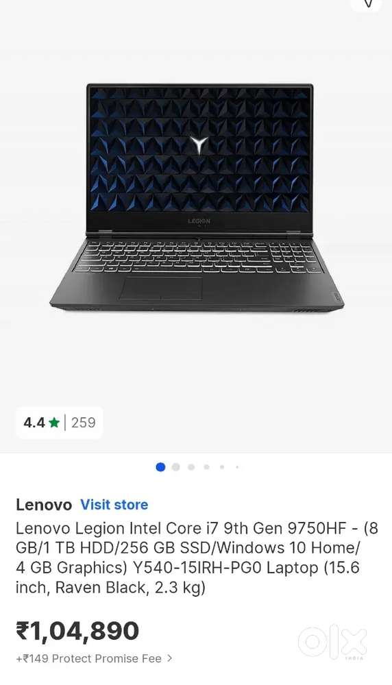 Lenovo Legion Intel Core i7 9th
Gen 9750HF laptop for sale