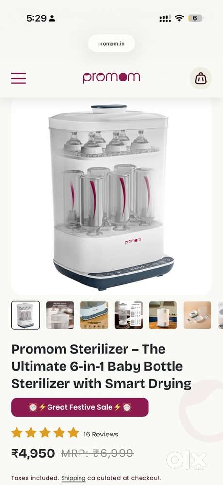 Pro Mom 6-in-1 Baby Bottle Sterilizer with Smart Drying