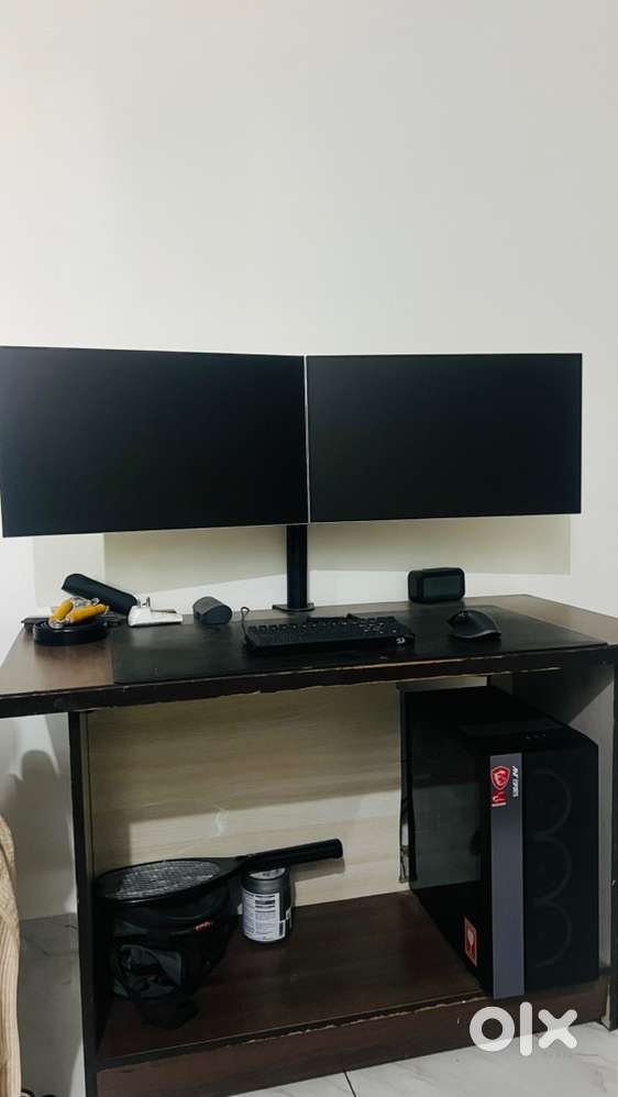 Cpu with 2 of 27-27inch monitors and monitor stand