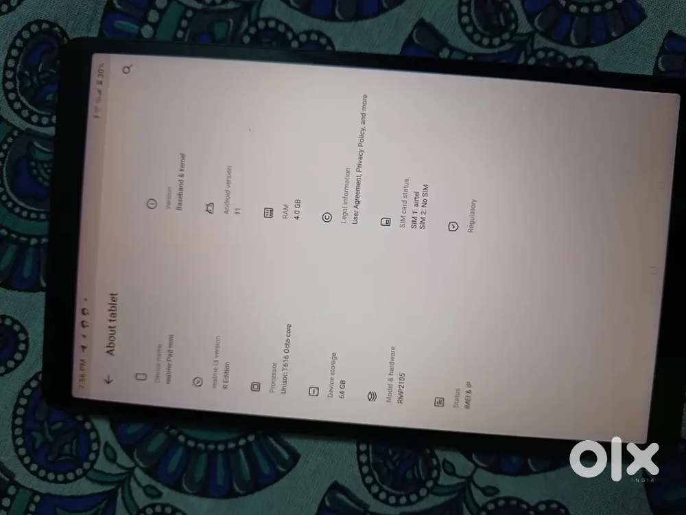 Realme pad mini 4g.  4Gb 64 GB