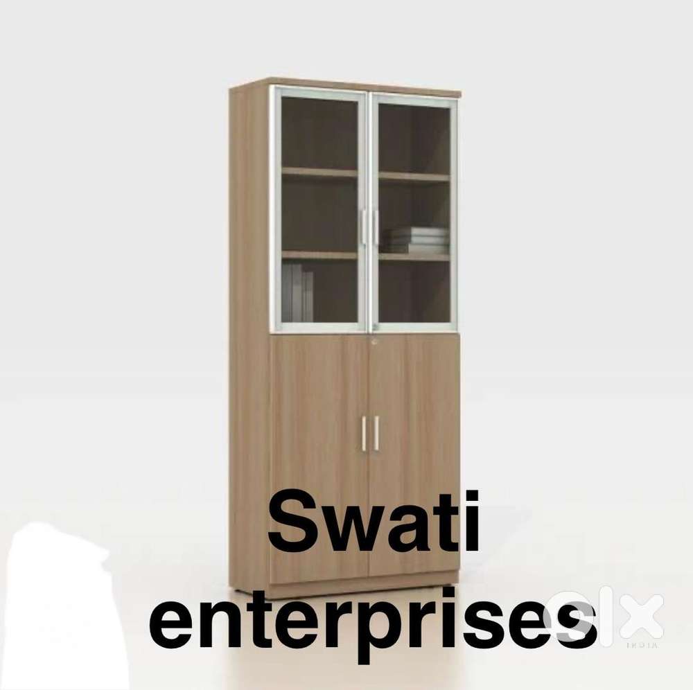 New glass door wooden book self book rack file cabinet