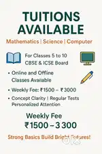 Tuition Classes - Maths, Science, Computer (CBSE/ICSE)
