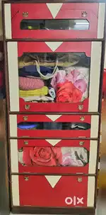 Spacious Wooden Wardrobe  5 Compartments  Glass Panel  Strong Build