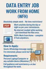 DATA ENTRY JOBS – WORK FROM HOME (WFH)  No fixed working hours – Work