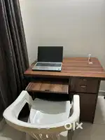 Computer wooden Table and 2 white Nilkamal chairs