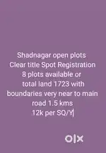 Shadnagar 8 plots available or total 1732 square yards
