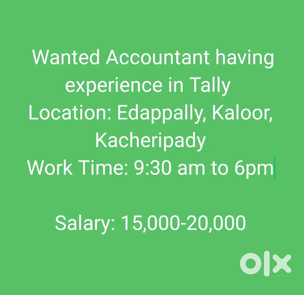 Vacancy for  Accountant having experience in Tally at Edappally