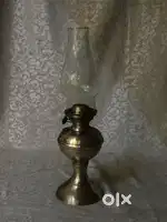 Antique pure brass solid heavy kerosene lamp with glass chimney