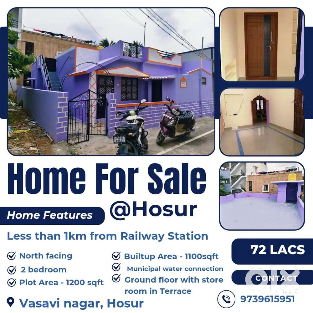 Independent House for Sale Near Hosur Railway station