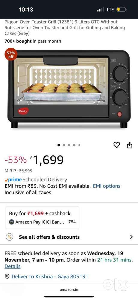 New Pigeon Oven Toaster Grill 9 Liters OTG