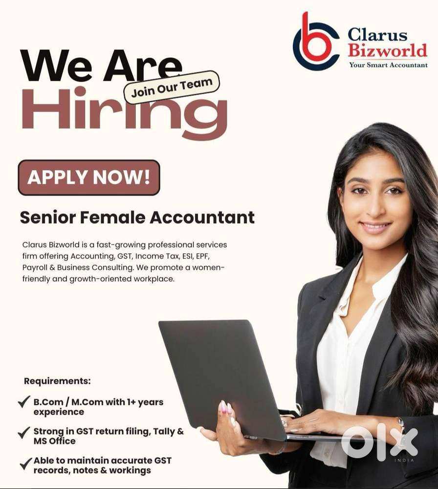 Hiring: Female Senior Accountant – Clarus Bizworld, Angamaly