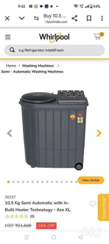 10.5 Kg Semi Automatic with In- Built Heater Technology - Ace XL