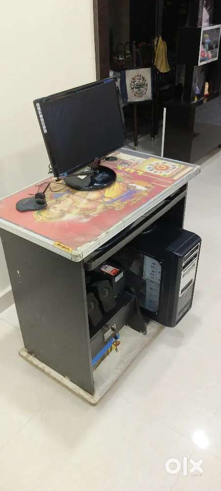 AOC computer, Zebronics cpu, speaker, ups, table