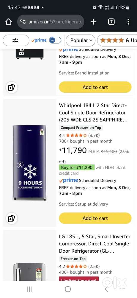 Mint condition Whirlpool fridge, used by veg family