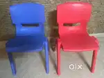 2 plastic durable mould chairs in red and blue colour