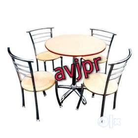 New restaurant furniture ss frame wooden top table with four chair setCafe furniture Dining table se...