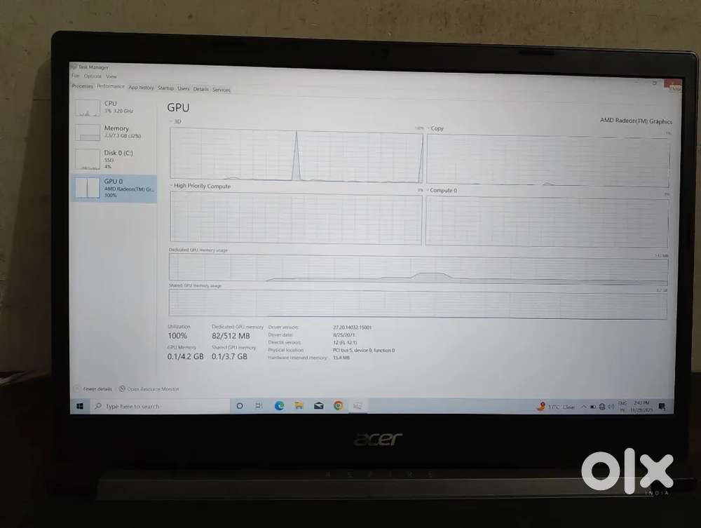 Acer Aspire 7 8GB/512GB SSD, 4GBGTX 1650 with backlight