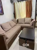 L shape sofa with coffee table with 4 stool