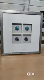 Framed Natural Agate Gem Stone Wall Art healing stones antique wooden