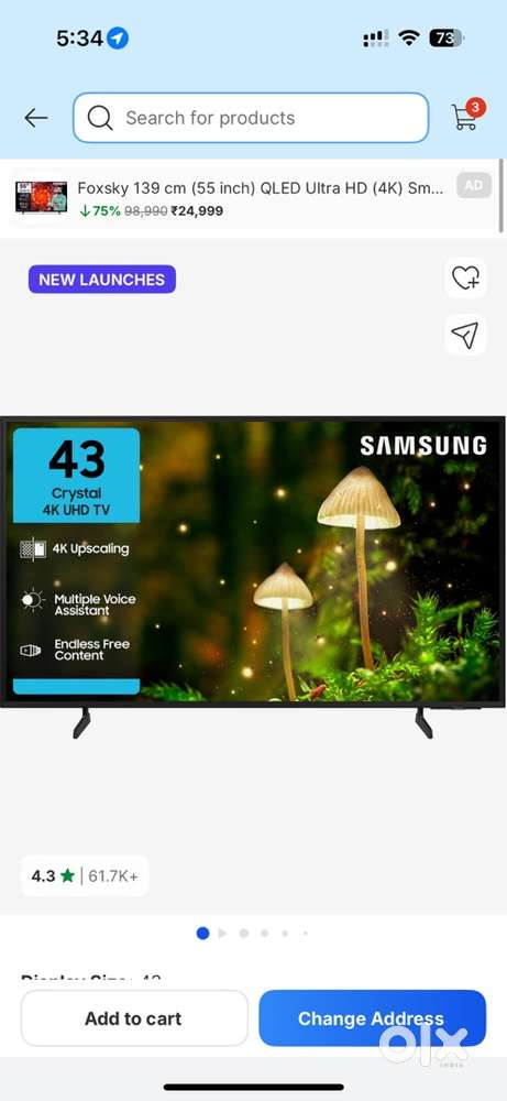 Samsung 43” 4k brand new 1 day old