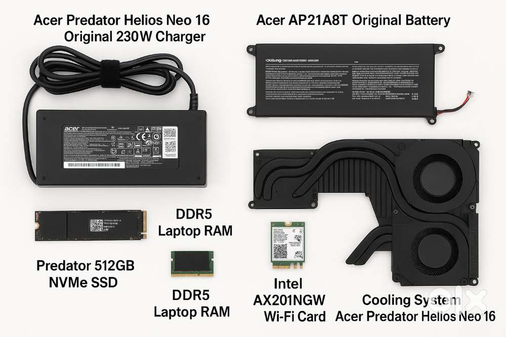 Acer Predator Helios Neo 16 Original Parts – SSD, RAM, Battery, WiFi,