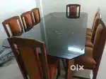 Sagwan wood dining with glass top for sale