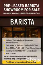 Branded Tenant  Barista-Leased Showroom  Assured Income  Prime Spot
