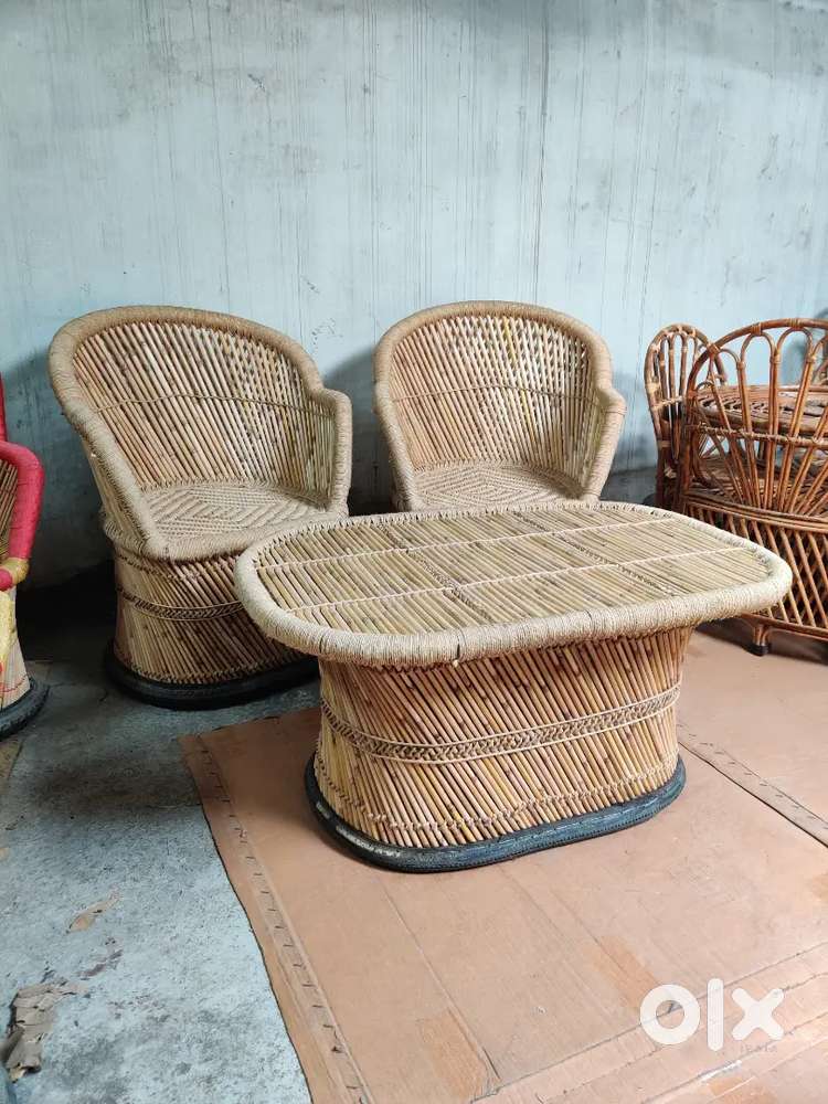 Bamboo chair table set natural mudda bamboo furniture iron stool khat