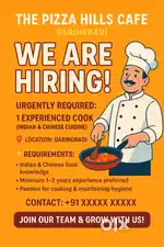 Urgent requirement -cook for café in daringbadi @thepizzahillscafé