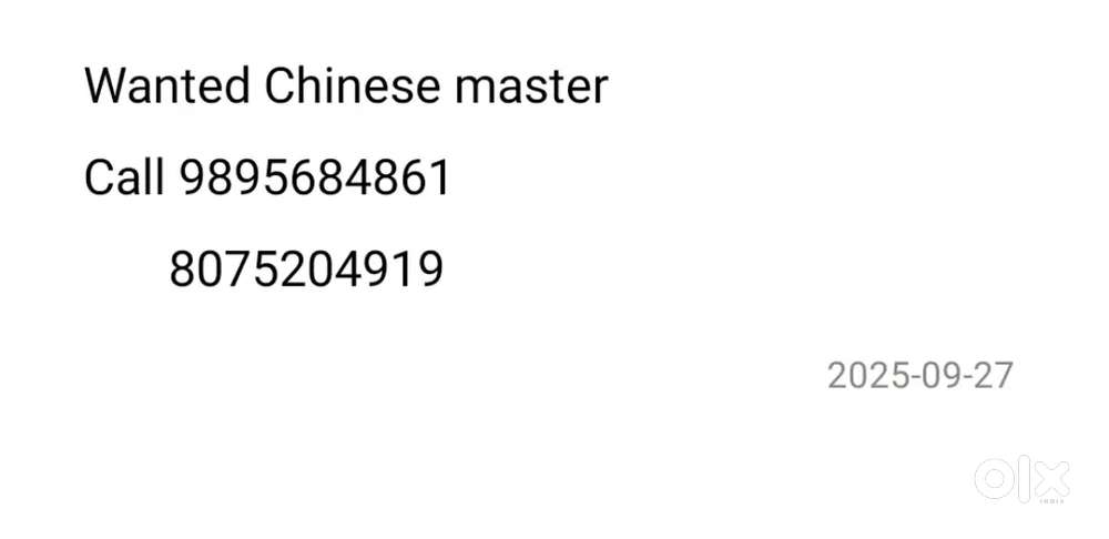 Wanted Chinese Porotta Master or Helper