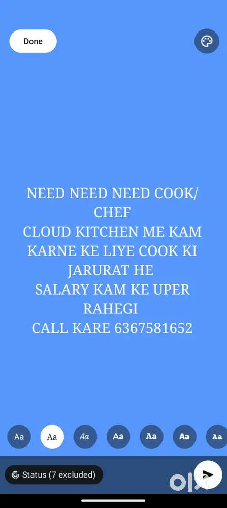 Need cook for cloud kitchen